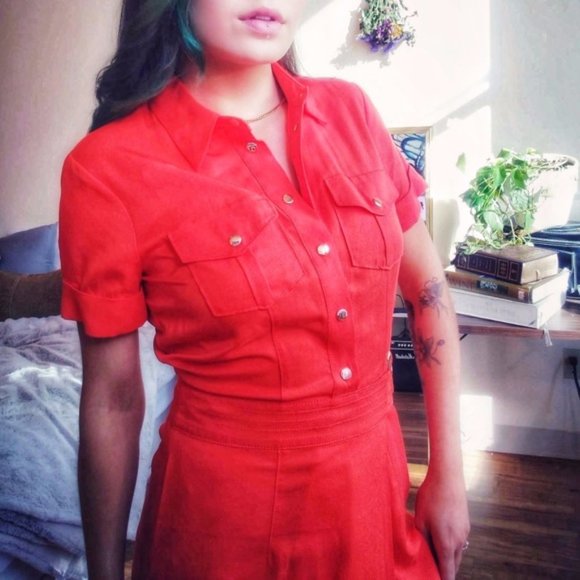 NEW YORK & COMPANY Tangerine Shirtdress XS EUC - Picture 4 of 9